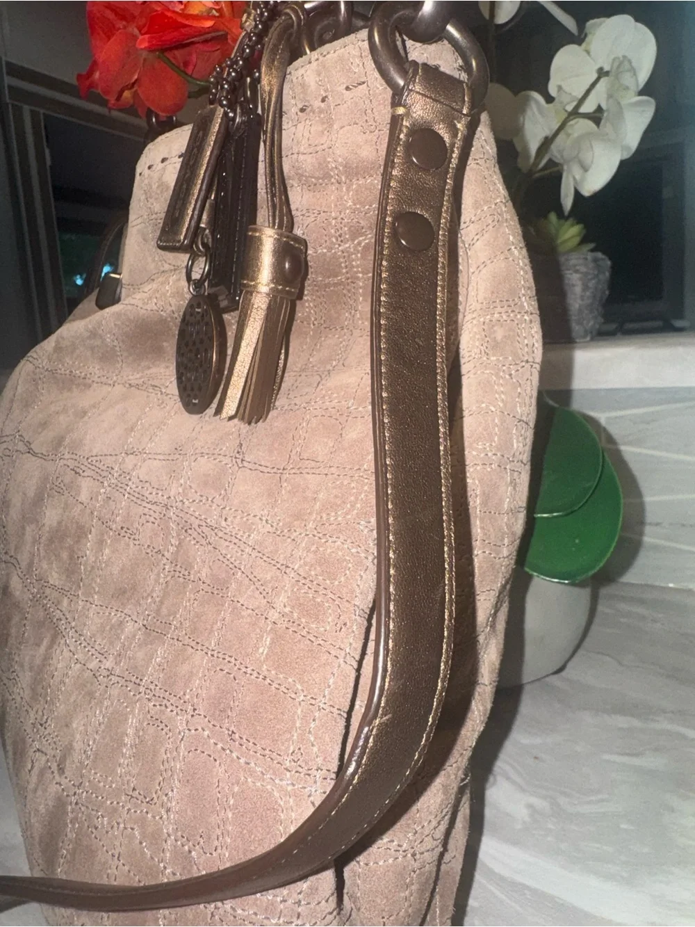 Coach $689 Suede Shoulder & Crossbody Beautiful Accents & 4 Original Hang Tags